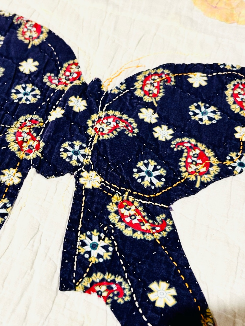 Vintage embroidered handcrafted Butterfly Patchwork Folk Art Quilt Grannycore - Picture 4 of 5